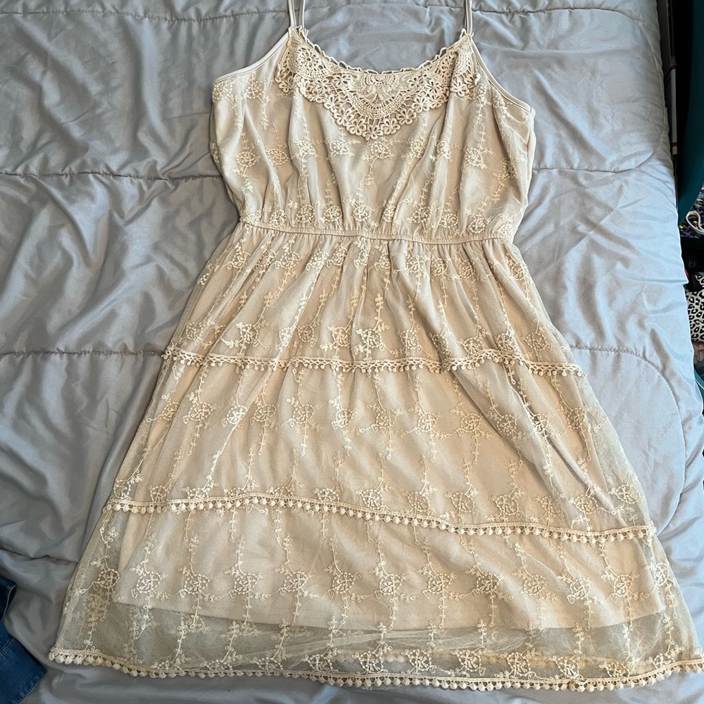 Tan lace spaghetti strap dress